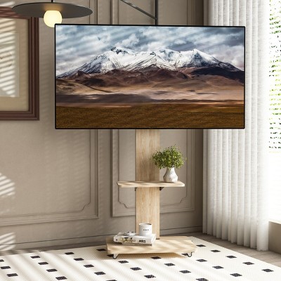 TV Stand With Shelf For TVs Up To 75",Floor Stand With Mount On Lockable Wheels,Mobile TV Stand Modern,TV Stand Corner - The Pop Home