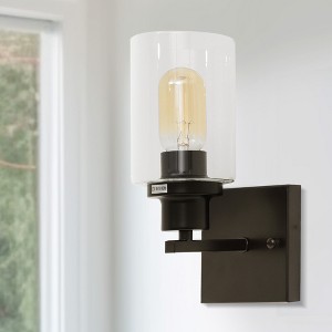 DORESshop 1-Light Antique Black Wall Sconce with Clear Glass Retro Farmhouse Urban Industrial Wall Light Bathroom Vanity Light - 1 of 4