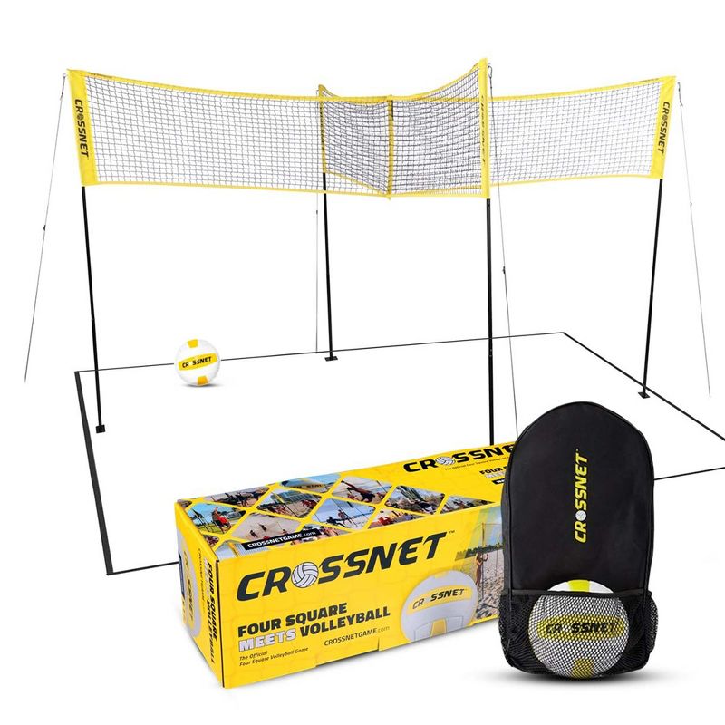 CROSSNET Original 4 Square Volleyball Net and Backyard Yard Gameset - Yellow, 1 of 7