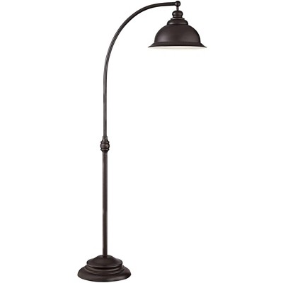 Franklin Iron Works Farmhouse Arc Floor Lamp Dark Bronze Metal Shade Step Switch for Living Room Reading Bedroom Office