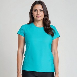 Calypsa Women's Plus Size Loose Fit Short Sleeve UPF 50+ Adele Swim Top - 1 of 3