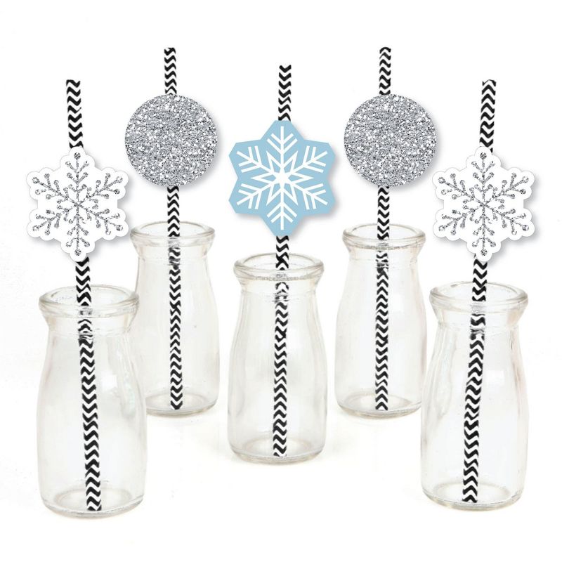 Big Dot of Happiness Winter Wonderland Paper Straw Decor - Snowflake Holiday Party and Winter Wedding Striped Decorative Straws - Set of 24, 1 of 7