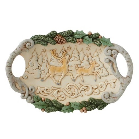 Jim Shore 8.25 In Decorative Tray With Deer Scene White Woodland Figurines - image 1 of 3