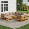 vidaXL 10 Piece Patio Furniture Set - Solid Wood with Taupe Cushions - Modular Lounge Set for Garden/Patio/Outdoor - 2 of 4