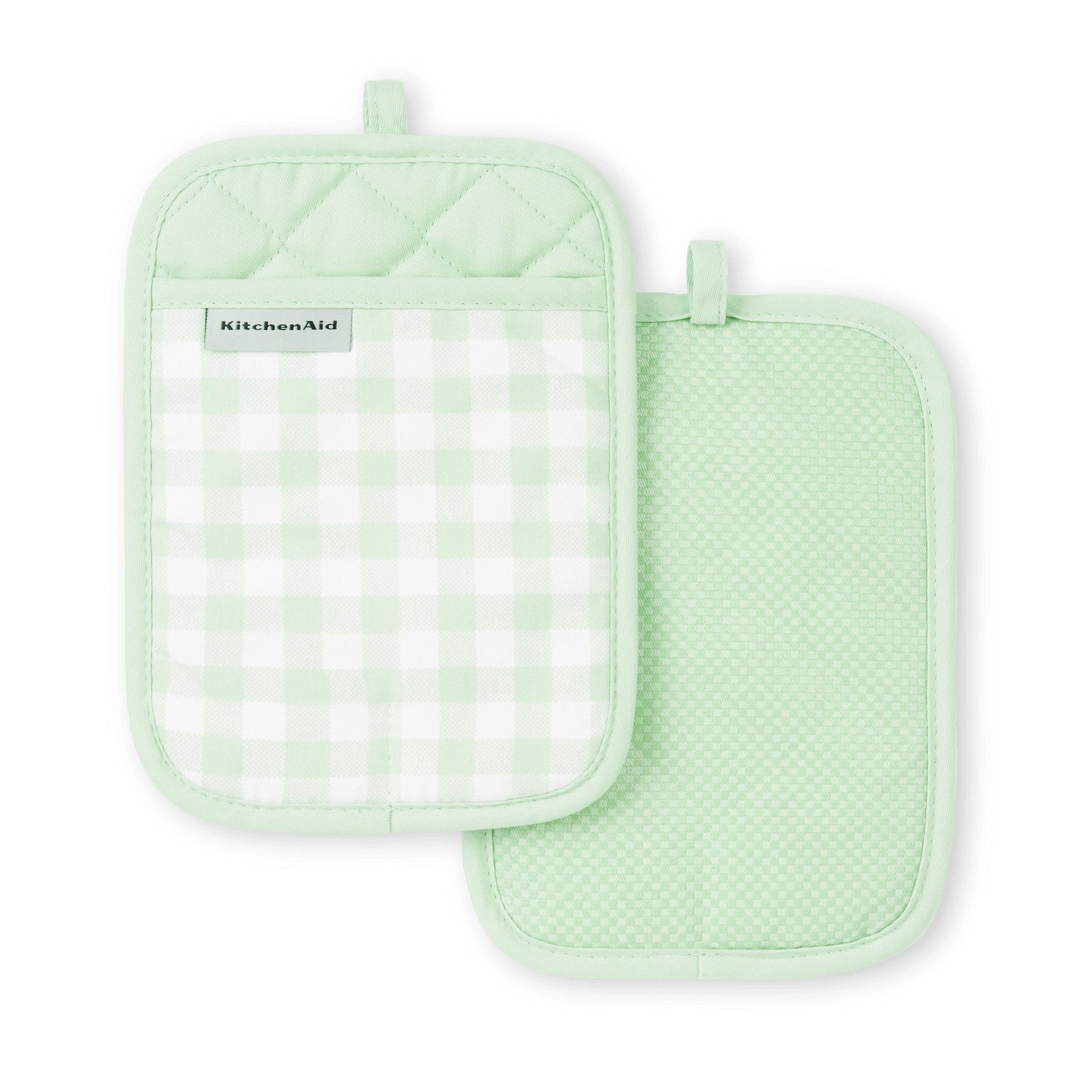 KitchenAid Gingham Pot Holders 2-Pack, Pistachio