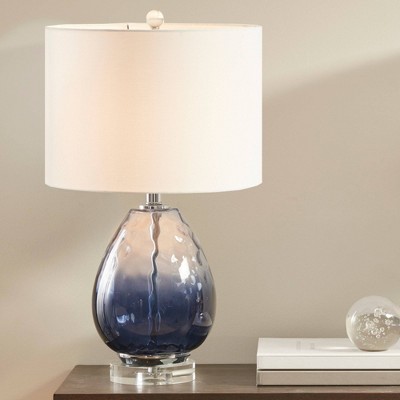 Borel 24.25" Dark Blue Ombre Glass Table Lamp with Drum Shade