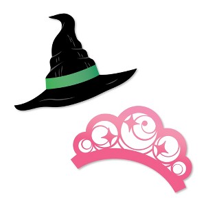 Big Dot of Happiness Witch Small Paper Cutouts, DIY Birthday or Halloween Decor Craft for Girls, Green Witch Hat & Pink Crown Shaped Cut-Outs - 24 Ct - 1 of 4