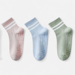 Anna-Kaci Women's 3-Pack Ankle Socks with Rubber Grips and Striped Ribbed Cuffs Soft Non-Slip Sporty Style - 1 of 4