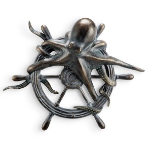 SPI Home Octopus and Ship's Wheel Wall Plaque – Nautical Metal Wall Art with Coastal Marine Design - 1 of 3