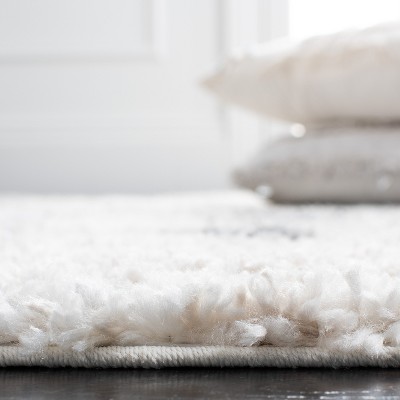 Gray and Ivory Square Synthetic Shag Area Rug 6'7" x 6'7"