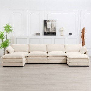 Hyleory 147 in. W 6-Piece Modern Corduroy Fabric Sectional Sofa with Double Ottomans - 1 of 4