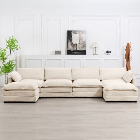 Hyleory 147 in. W 6-Piece Modern Corduroy Fabric Sectional Sofa with Double Ottomans - image 1 of 4