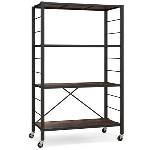 Tangkula 1pc/2pcs 4-Tier Foldable Storage Shelf Collapsible Shelving Unit Display w/ Lockable Wheels Storage Rack w/ Adjustable Shelf Heavy-Duty Storage Organizer - 1 of 4