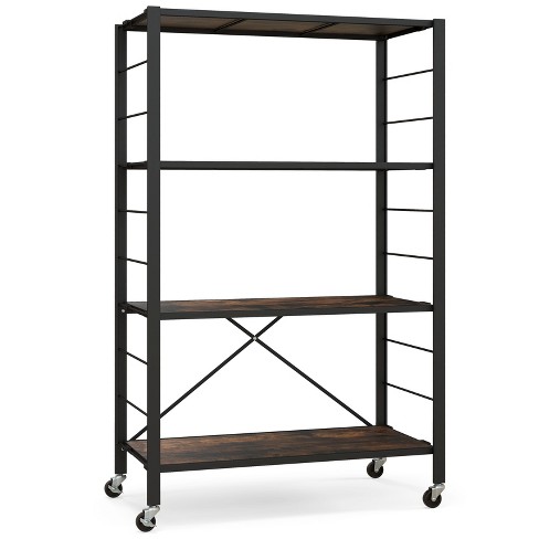 Tangkula 1pc/2pcs 4-Tier Foldable Storage Shelf Collapsible Shelving Unit Display w/ Lockable Wheels Storage Rack w/ Adjustable Shelf Heavy-Duty Storage Organizer - image 1 of 4