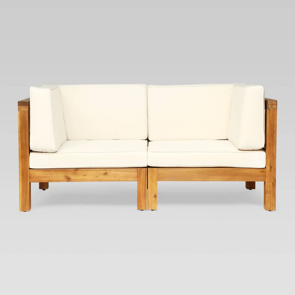 Photos - Garden Furniture Brava 2pc Acacia Modular Loveseat: Weather-Resistant Cushions - Christopher Knight Home Teak/Beige