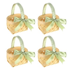 【 think of things】CIRCLE BASKET GREEN Unique Bargains Bamboo Handwoven Durable Multipurpose Picnic