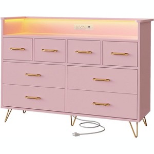 Jojoka 8 Drawer Dresser with LED Lights & Charging Station, Modern Wood Storage Cabinet with Open Shelf for Bedroom, Living Room, or Entryway - 1 of 4