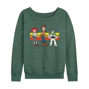 Women's - Toy Story 4 - Buzz, Woody, And Jessie Lightweight French Terry Wide Neck Long Sleeve Graphic Shirt - 1 of 4