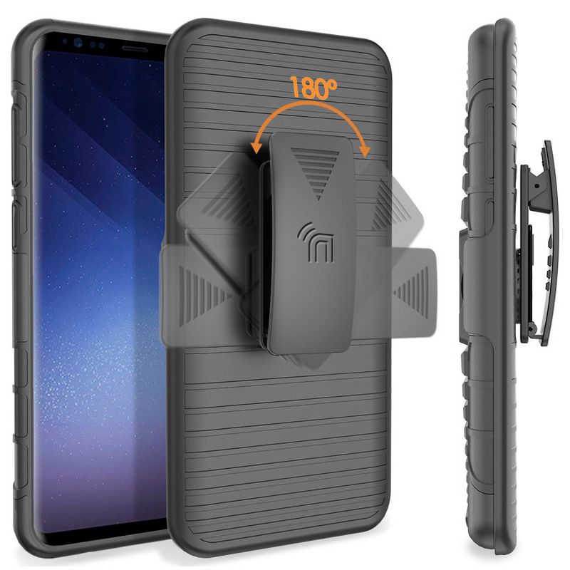 Nakedcellphone Combo for Samsung Galaxy S9 Plus - Ring Grip/Stand Case and Belt Clip Holster - Black, 3 of 12