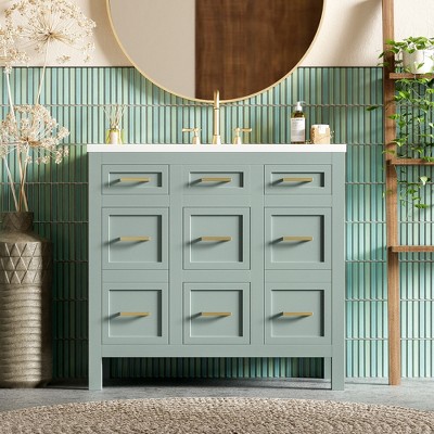Whisen 36 in. Bathroom Storage Cabinet Bathroom Vanity with Resin Integrated Sink, 4 Drawers and 2 Doors