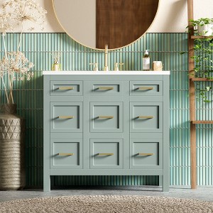 Whisen 36 in. Bathroom Storage Cabinet Bathroom Vanity with Resin Integrated Sink, 4 Drawers and 2 Doors - 1 of 4