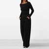 Women's Casual 2-Piece Set - Asymmetrical Hem Long Sleeve Top And Wide Leg Pants Lounge Outfit - 3 of 4