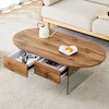 Vynxaria Simple Coffee table with double drawers,transparent tempered glass with storage - 2 of 4