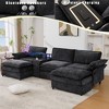 124" U-Shaped Modular Sectional Sofa with Chenille Upholstery, Storage Console, Wireless Charging, Bluetooth Speakers, Cup Holders, Movable Footstools - 3 of 4