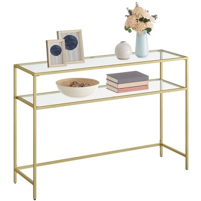VASAGLE Console Sofa Table, Modern Entryway Table, Tempered Glass Table, Metal Frame 13.8 x 47.2 x 31.5 Inches Gold Color