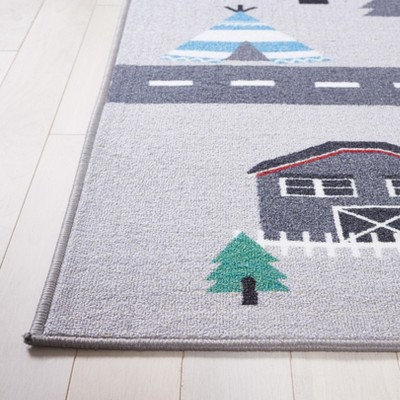 Grey and Pink Hopscotch Kids Washable Runner Rug