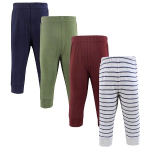 Hudson Baby Boys Cotton Pants and Leggings, Stripe Burgundy Olive - 1 of 4