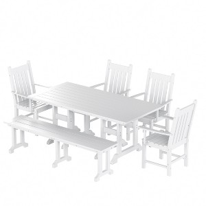 WestinTrends 6 Piece Outdoor Patio Dining Set Outdoor Table and Bench Armchair Set - 1 of 2