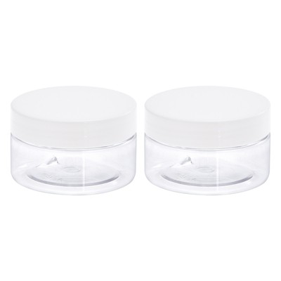 Unique Bargains Round Clear Plastic Empty Storage Jars with White Screw Top Lids 2 Pcs