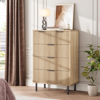 Storage Dresser with 5 Drawers, Wide Modern Chest of Drawers, Sturdy Metal Frame Nightstand with Anti-Tipping Device, Closet Dresser Organizer