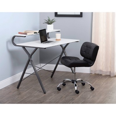 Modern Black Crest Armless Swivel Task Chair in Vinyl and Chrome