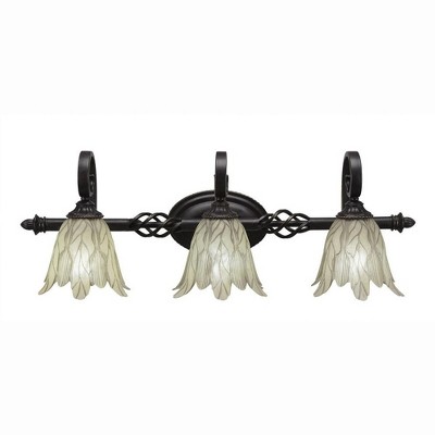 Toltec Lighting Elegante 3 - Light Vanity in  Dark Granite with 7" Vanilla Leaf Shade