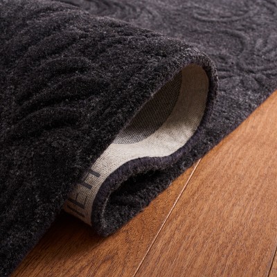 Black Wool Handmade Tufted Square Area Rug 6'x6'