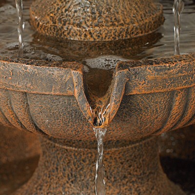Ravenna Rustic 3-Tier Weathered Stone Outdoor Floor Fountain