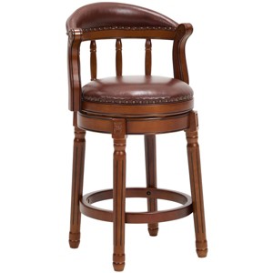 Sapphtopaz Wooden Bar Stools with Cow Top Leather Upholstered Swivel Bar Chair with Footrest & Backrest Counter Stools for Kitchen Island - 1 of 4