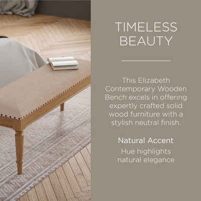 Elizabeth Natural Upholstered Wooden Bench with Nailhead Trim