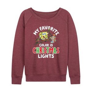 Women's - SpongeBob SquarePants - My Favorite Color Is Christmas Lights Lightweight French Terry Wide Neck Long Sleeve Shirt - 1 of 4