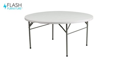 Granite White 4-Foot Round Plastic Folding Table with Gray Legs