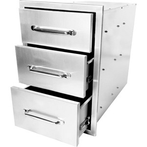 Outdoor Kitchen Drawers, 3-Layer Stainless Steel Flush Mount BBQ Drawers with Chrome Handle,Enclosed Built-In Drawer Flush Mount for Kitchen Island - 1 of 4