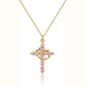 Crown Cross Necklace for Women, 14K Gold Plated Non-Tarnish Faith Jewelry Gift - 1 of 4
