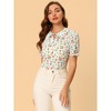 INSPIRE CHIC Women's Puff Short Sleeve Peter Pan Collar Keyhole Collar Blouse - 3 of 4