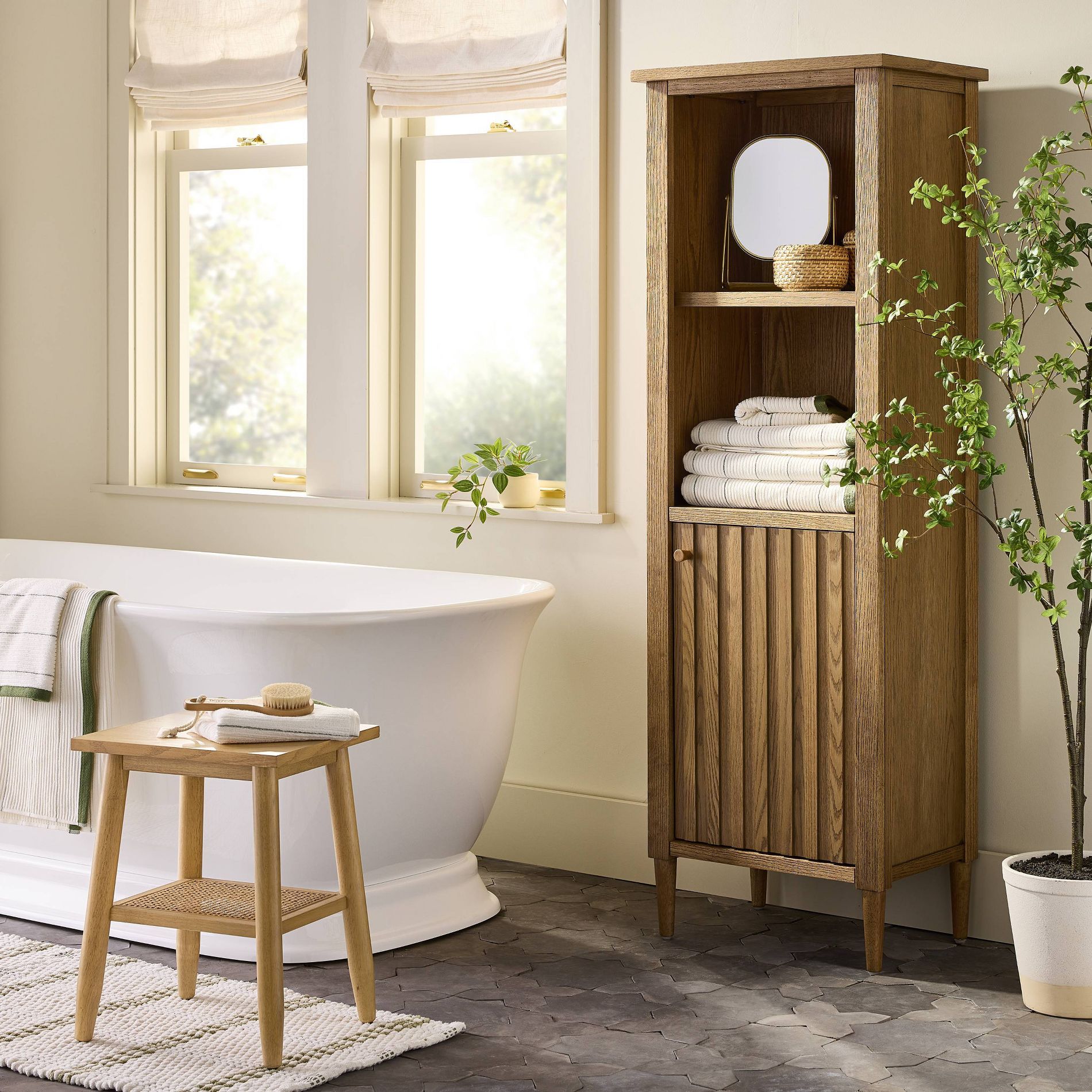 Wood & Cane Bathroom Stool - Natural - Hearth & Hand™ with Magnolia