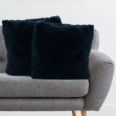 Navy Blue Faux Fur 18" Square Throw Pillow Set