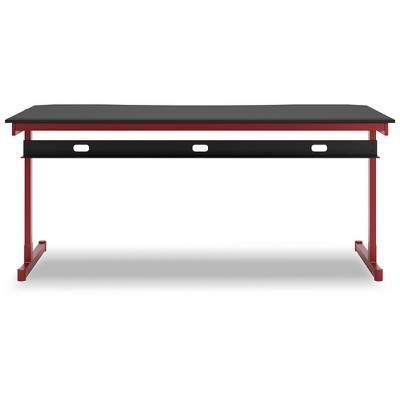 Red and Black Gaming Desk with Power Outlet and Cup Holder