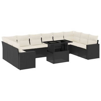 vidaXL 11 Piece Patio Sofa Set with Cushions Black and Cream Poly Rattan