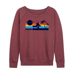 Women's - Disney - Mickey Sunset Pattern Lightweight French Terry Wide Neck Long Sleeve Graphic Shirt - 1 of 4
